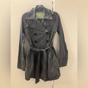 Free People Gray Trench Belted Double Breasted Short Tench Coat Jacket Sz 4